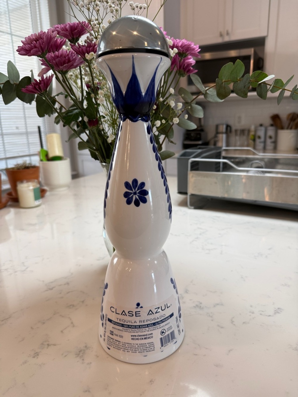 Clase Azul Tequila Reposado Blue & White Ceramic Decorative Bottle - Picture 3 of 4